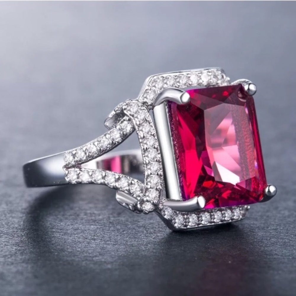 Princess Cut Ruby Silver Filled Ring - image 4
